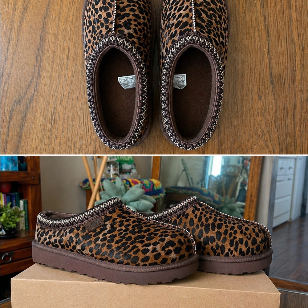 UGG Leopard Print Slip-On Clog in Brown and Black - Picture 2 of 3